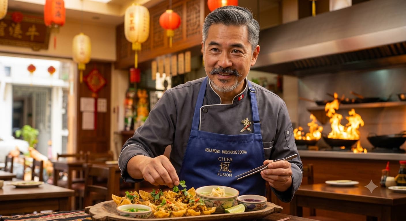 Chef Kenji Wong en la cocina de Fusión Bambú